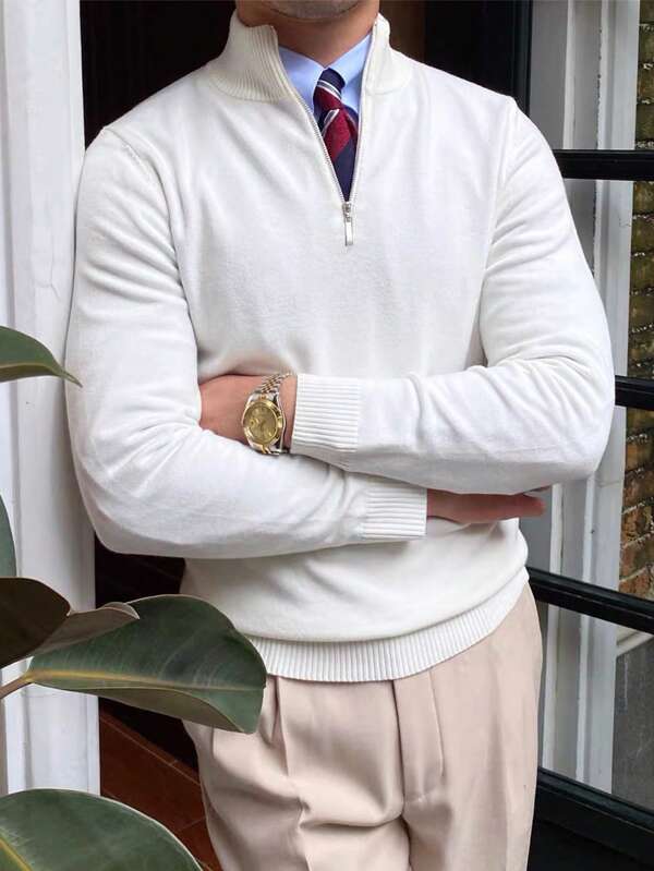 Casual White Quarter Zip