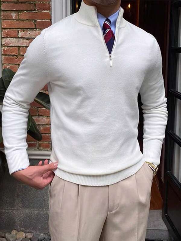 Casual White Quarter Zip