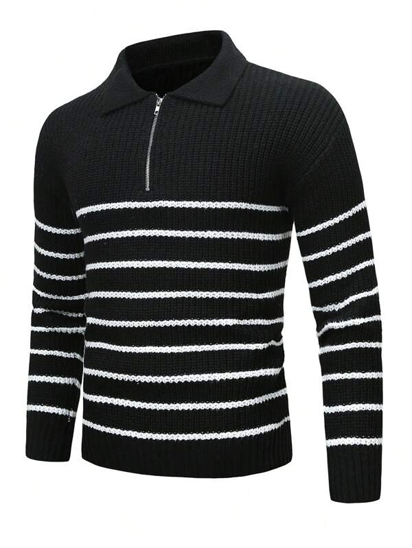 Striped Knitted Quarter Zip