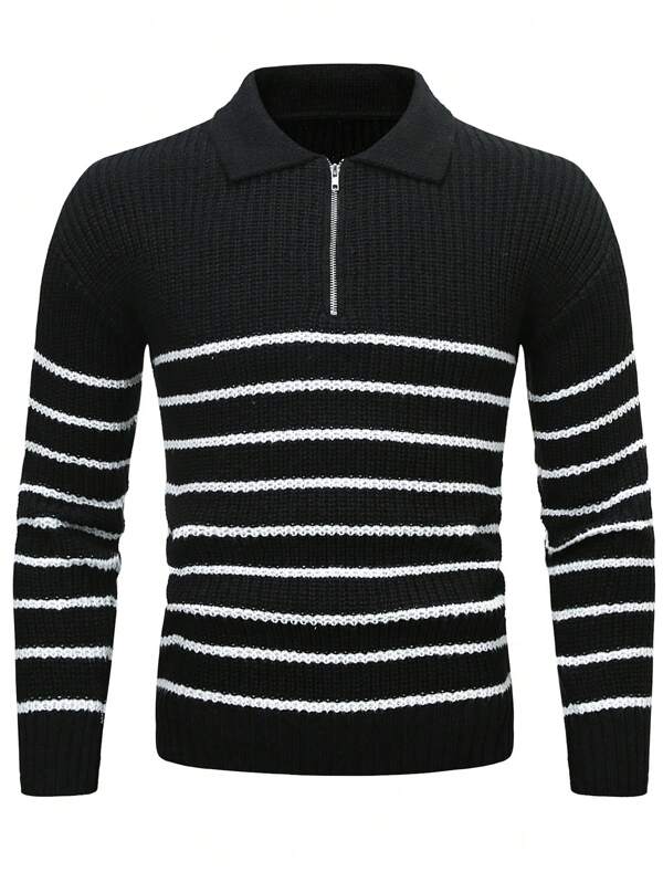 Striped Knitted Quarter Zip