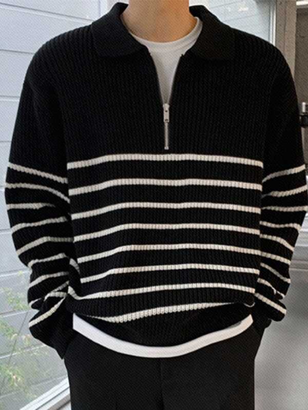Striped Knitted Quarter Zip