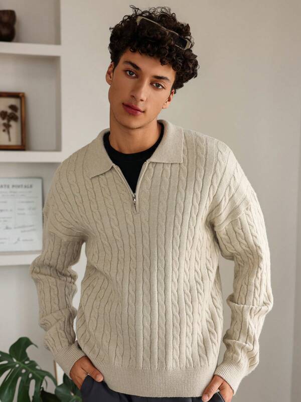 Casual Knitted Quarter Zip