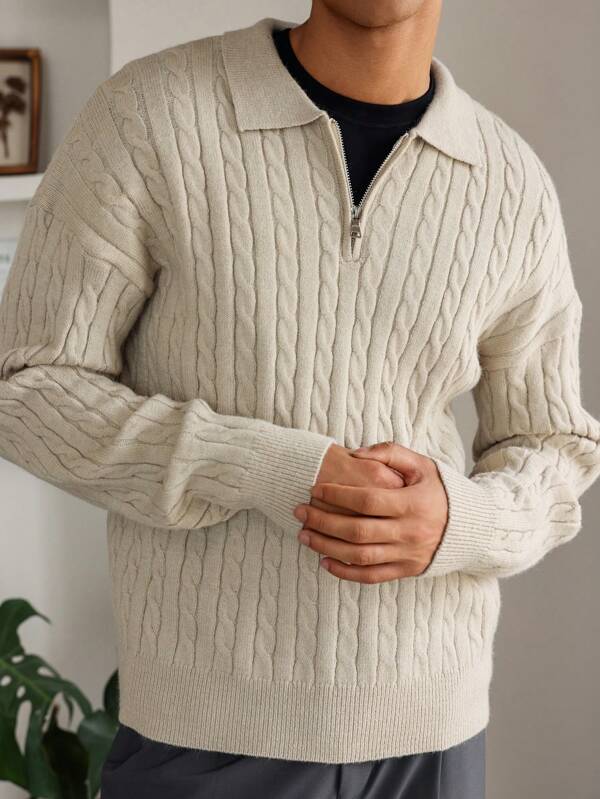 Casual Knitted Quarter Zip