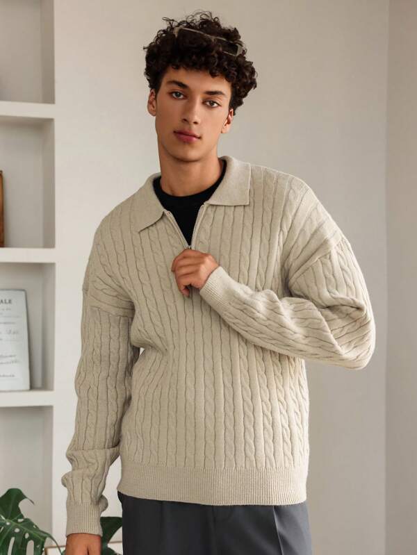 Casual Knitted Quarter Zip