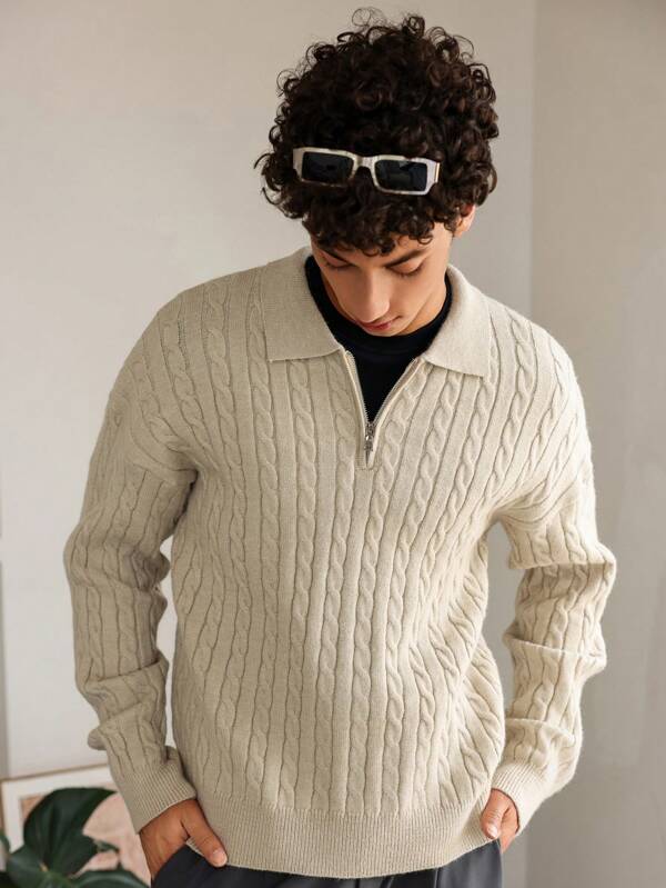 Casual Knitted Quarter Zip
